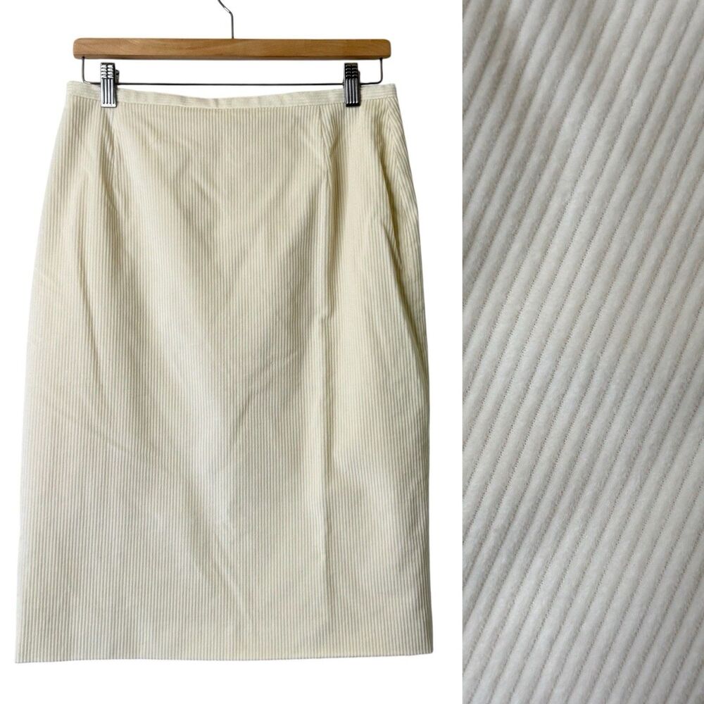 Max Mara Ivory Corduroy Pencil Skirt Sz 8 EU40 Quiet Luxury Office Siren Italy